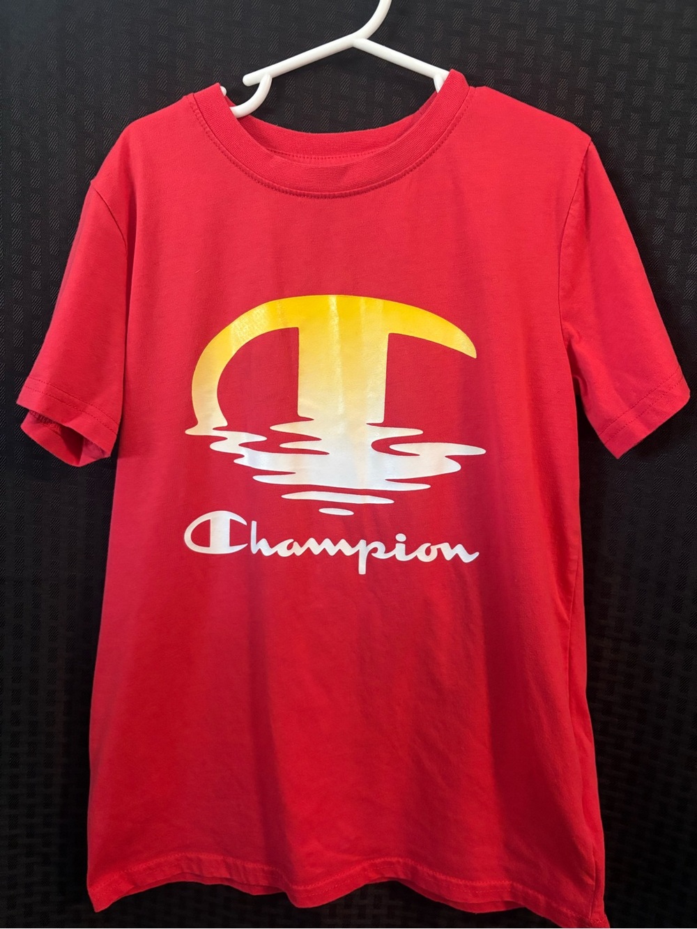 Champion Red Tee with Yellow-to-White Logo